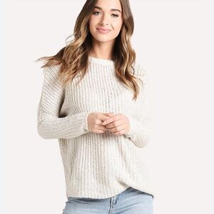 Talbots Cream Crew Neck Sweater with Ribbed Knit